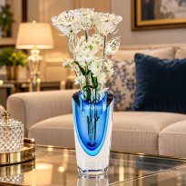 Past, Present, and Future 11" Silver Roses in Azure Vase